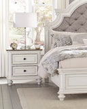 Antique White/Brown-Gray Finish Nightstand, 1 Drawer, Black Knobs, Traditional Bedroom Furniture