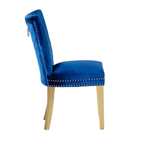 English Elm Eva Tufted Velvet Dining Chairs with Gold Metal Legs — Hollywood Glam Comfort and Stitch Detail Blue B00960892