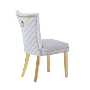English Elm Eva Tufted Velvet Dining Chairs with Gold Metal Legs — Hollywood Glam Comfort and Stitch Detail Silver B00960894