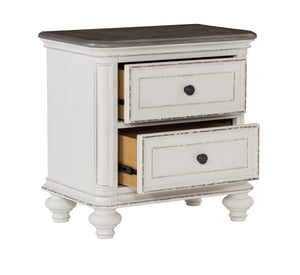 English Elm Antique Baylesford Nightstand with Antique White Rub-Through & Brown-Gray Top, 2 Drawers, 27" H B01160812