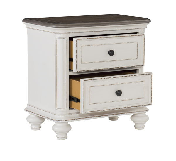 English Elm Antique Baylesford Nightstand with Antique White Rub-Through & Brown-Gray Top, 2 Drawers, 27" H B01160812
