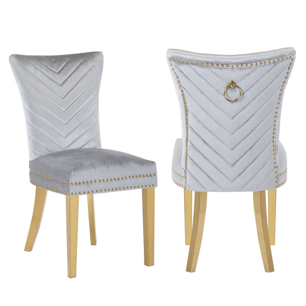 English Elm Eva Tufted Velvet Dining Chairs with Gold Metal Legs — Hollywood Glam Comfort and Stitch Detail Silver B00960894