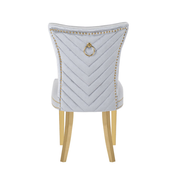 English Elm Eva Tufted Velvet Dining Chairs with Gold Metal Legs — Hollywood Glam Comfort and Stitch Detail Silver B00960894
