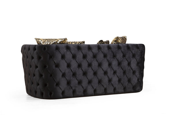 English Elm Naomi Velvet Button-Tufted Loveseat in Black with Gold Accents, Modern Luxe Sofa, Cozy Support G150109209