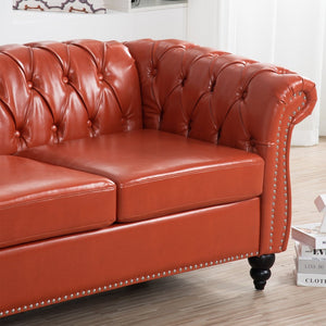 English Elm 84.65" Tufted Pu Leather Chesterfield Sofa with Pocket Spring Support for Living Rooms W68056682