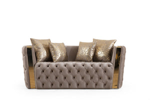 English Elm Naomi Velvet Button-Tufted 3-Pc Living Set in Black or Off-White with Gold Accents & Pillows B009S01953