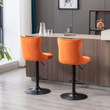 English Elm ,Swivel Velvet Barstools Adjusatble Seat Height From 25-33 Inch,17.7Inch Base, Modern Upholstered Bar Stools With Backs Comfortable Tufted For Home Pub and Kitchen Island,Orange,Set Of 2