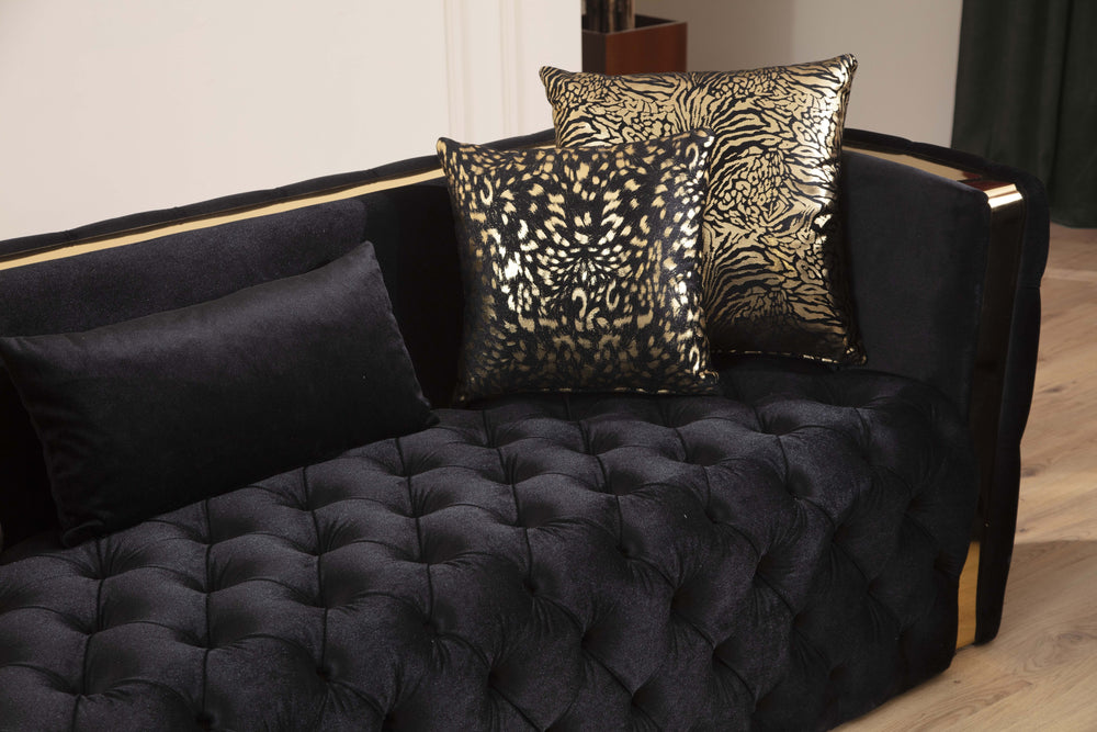 English Elm Naomi Velvet Button-Tufted Sofa with Gold Accents, High-Density Foam & Matching Accent Pillows B00961118