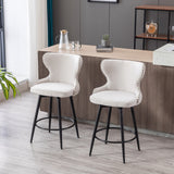 English Elm ,Counter Height 25" Modern Linen Fabric Bar Chairs,180° Swivel Bar Stool Chair For Kitchen,Tufted Cupreous Nailhead Trim Burlap Bar Stools With Metal Legs,Set Of 2 (Beige)