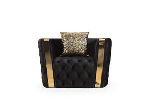 English Elm Naomi Velvet Button-Tufted Accent Chair in Black with Gold Accents, Plush Foam & Matching Pillow (30"H) G150109211