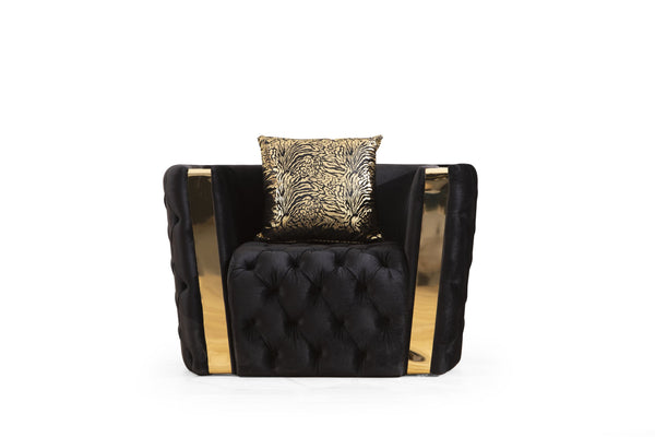 English Elm Naomi Velvet Button-Tufted Accent Chair in Black with Gold Accents, Plush Foam & Matching Pillows B00961120