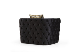 English Elm Naomi Button-Tufted 3PC Velvet Sofa Set in Black with Gold Accents, Pillows & High-Density Foam Support B009S00949