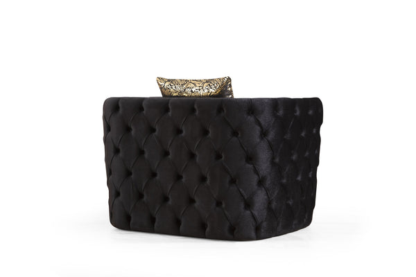 English Elm Naomi Button-Tufted 3PC Velvet Sofa Set in Black with Gold Accents, Pillows & High-Density Foam Support B009S00949