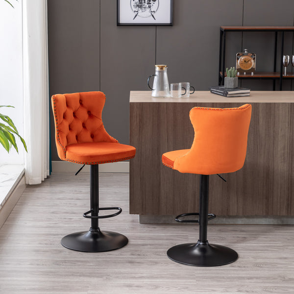 English Elm A&A Modern Swivel Barstools with Tufted Back and Adjustable Height, PU Upholstery, Sleek Island Seating Orange W114359280