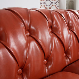 English Elm 84.65" Tufted Pu Leather Chesterfield Sofa with Pocket Spring Support for Living Rooms W68056682