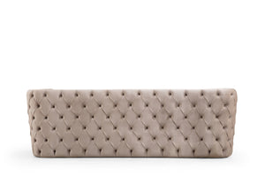 English Elm Naomi Velvet Button-Tufted Sofa in Taupe with Gold Accents, High-Density Foam & Accent Pillows G150109208
