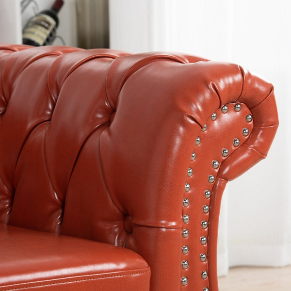 English Elm 84.65" Tufted Pu Leather Chesterfield Sofa with Pocket Spring Support for Living Rooms W68056682