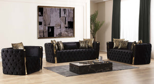 English Elm Naomi Velvet Button-Tufted Loveseat in Black with Gold Accents, Modern Luxe Sofa, Cozy Support G150109209