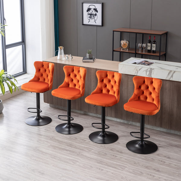 English Elm A&A Modern Swivel Barstools with Tufted Back and Adjustable Height, PU Upholstery, Sleek Island Seating Orange W114359280