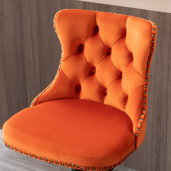 English Elm A&A Modern Swivel Barstools with Tufted Back and Adjustable Height, PU Upholstery, Sleek Island Seating Orange W114359280