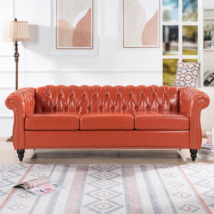English Elm 84.65" Tufted Pu Leather Chesterfield Sofa with Pocket Spring Support for Living Rooms W68056682