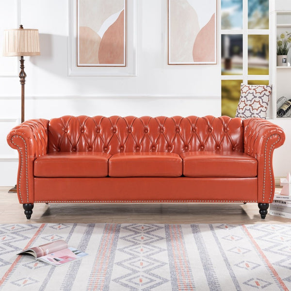 English Elm 84.65" Tufted Pu Leather Chesterfield Sofa with Pocket Spring Support for Living Rooms W68056682