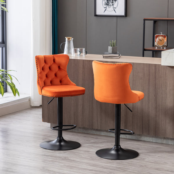 English Elm A&A Modern Swivel Barstools with Tufted Back and Adjustable Height, PU Upholstery, Sleek Island Seating Orange W114359280
