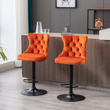 English Elm ,Swivel Velvet Barstools Adjusatble Seat Height From 25-33 Inch,17.7Inch Base, Modern Upholstered Bar Stools With Backs Comfortable Tufted For Home Pub and Kitchen Island,Orange,Set Of 2