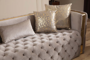 English Elm Naomi Velvet Button-Tufted 3Pc Living Room Set in Taupe with Gold Accents, Pillows & Spring Support B009S01951