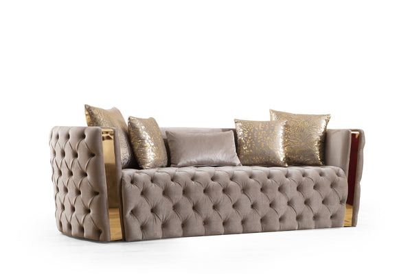 English Elm Naomi Luxurious Button-Tufted Velvet 2pc Sofa & Loveseat Set with Gold Accents, Plush Comfort B009S00946