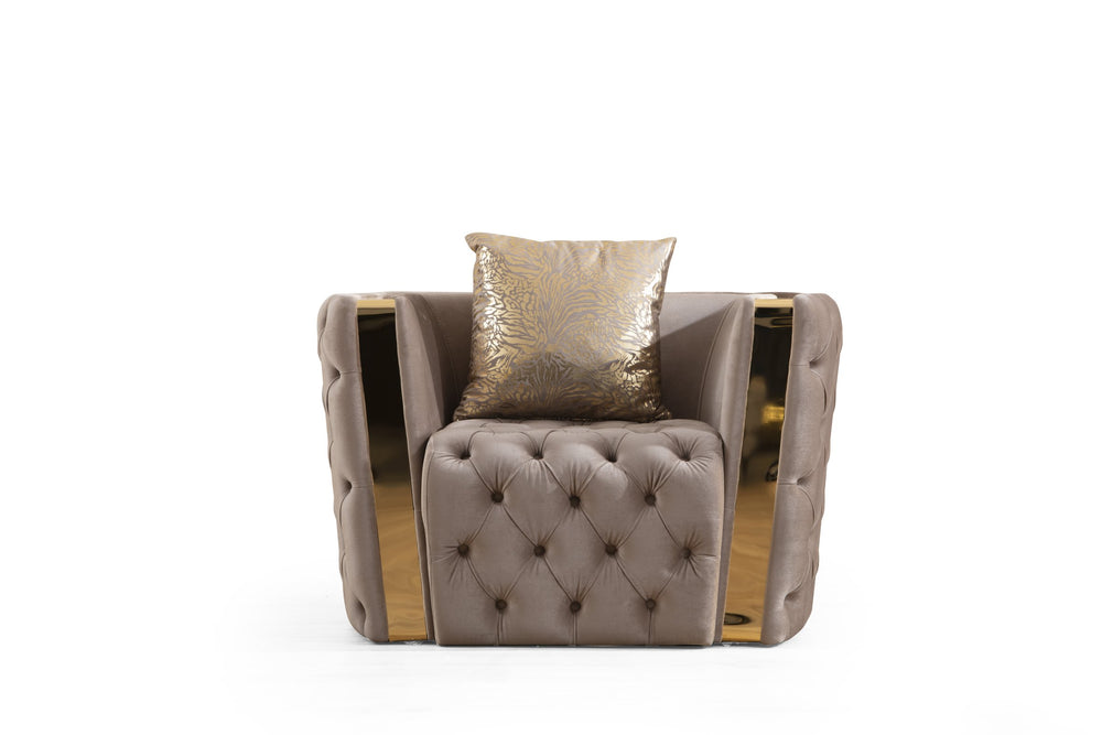 English Elm Naomi Velvet Button Tufted Chair with Gold Accents, High-Density Foam & Matching Pillows, Taupe B00961117