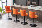 English Elm ,Swivel Velvet Barstools Adjusatble Seat Height From 25-33 Inch,17.7Inch Base, Modern Upholstered Bar Stools With Backs Comfortable Tufted For Home Pub and Kitchen Island,Orange,Set Of 2