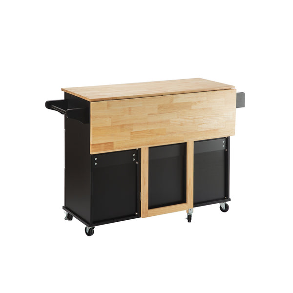 English Elm Kitchen Island & Cart - Mobile Rubber Wood Workstation With Ample Storage, Spice Rack & Towel Holder W420S00004