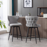 English Elm ,Counter Height 25" Modern Linen Fabric Counter Chairs,180° Swivel Bar Stool Chair For Kitchen,Tufted Cupreous Nailhead Trim Burlap Bar Stools With Metal Legs,Set Of 2 (Gray)