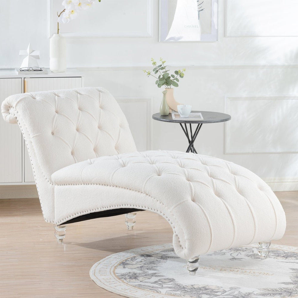 English Elm Tufted Velvet Armless Chaise Lounge with Acrylic Legs for Bedroom or Reading Nook W68056671