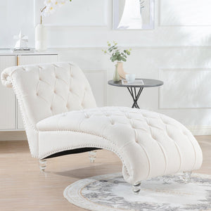 English Elm Tufted Velvet Armless Chaise Lounge with Acrylic Legs for Bedroom or Reading Nook W68056671