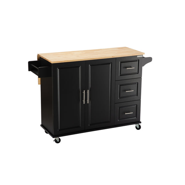 English Elm Kitchen Island & Cart - Mobile Rubber Wood Workstation With Ample Storage, Spice Rack & Towel Holder W420S00004