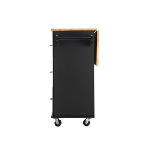 English Elm Kitchen Island & Cart - Mobile Rubber Wood Workstation With Ample Storage, Spice Rack & Towel Holder W420S00004