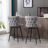 English Elm ,Counter Height 25" Modern Linen Fabric Counter Chairs,180° Swivel Bar Stool Chair For Kitchen,Tufted Cupreous Nailhead Trim Burlap Bar Stools With Metal Legs,Set Of 2 (Gray)