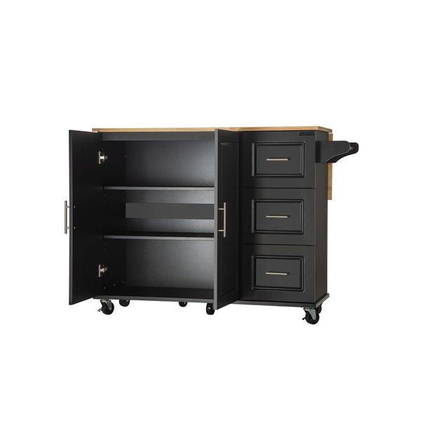 English Elm Kitchen Island & Cart - Mobile Rubber Wood Workstation With Ample Storage, Spice Rack & Towel Holder W420S00004