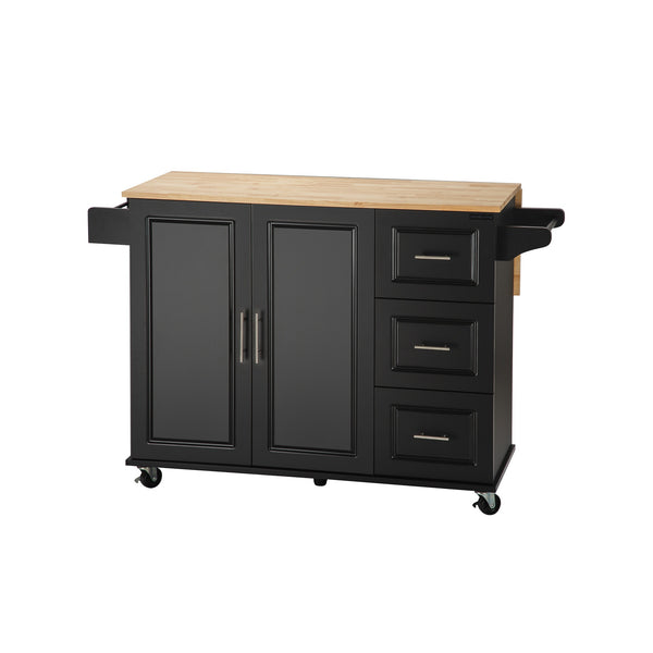 English Elm Kitchen Island & Cart - Mobile Rubber Wood Workstation With Ample Storage, Spice Rack & Towel Holder W420S00004