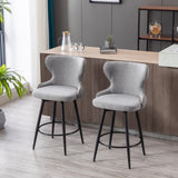 English Elm ,Counter Height 25" Modern Linen Fabric Counter Chairs,180° Swivel Bar Stool Chair For Kitchen,Tufted Cupreous Nailhead Trim Burlap Bar Stools With Metal Legs,Set Of 2 (Gray)