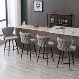 English Elm ,Counter Height 25" Modern Linen Fabric Counter Chairs,180° Swivel Bar Stool Chair For Kitchen,Tufted Cupreous Nailhead Trim Burlap Bar Stools With Metal Legs,Set Of 2 (Gray)