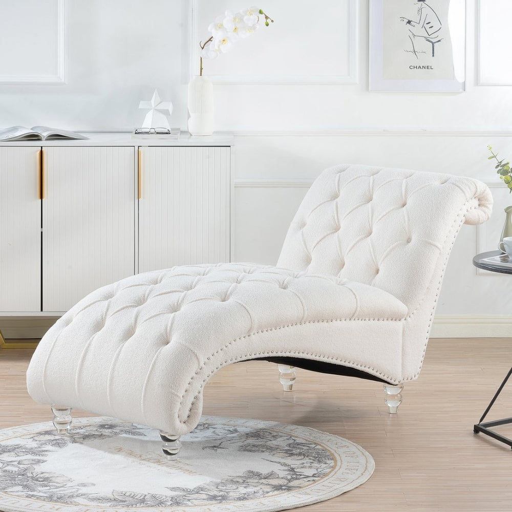 English Elm Tufted Velvet Armless Chaise Lounge with Acrylic Legs for Bedroom or Reading Nook W68056671
