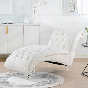 English Elm Tufted Velvet Armless Chaise Lounge with Acrylic Legs for Bedroom or Reading Nook W68056671