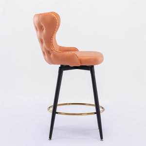 English Elm A&A 25" Counter Height Swivel Bar Stools Set of 2 — Tufted Orange Leathaire Seats, Gold Nailheads, Metal Legs W114353782