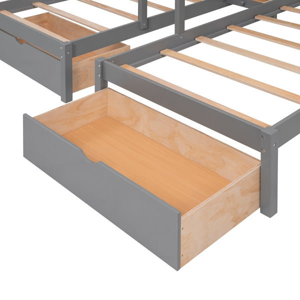 English Elm Full Over Twin Triple Bunk Bed Pine Wood Frame with Storage Drawers and Guardrails LT000443AAE-1