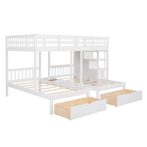 English Elm Full Over Twin Triple Bunk Bed Pine Wood Frame with Storage Drawers and Guardrails LT000443AAK-1