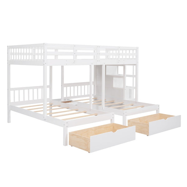 English Elm Full Over Twin Triple Bunk Bed Pine Wood Frame with Storage Drawers and Guardrails LT000443AAK-2