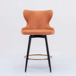 English Elm A&A 25" Counter Height Swivel Bar Stools Set of 2 — Tufted Orange Leathaire Seats, Gold Nailheads, Metal Legs W114353782